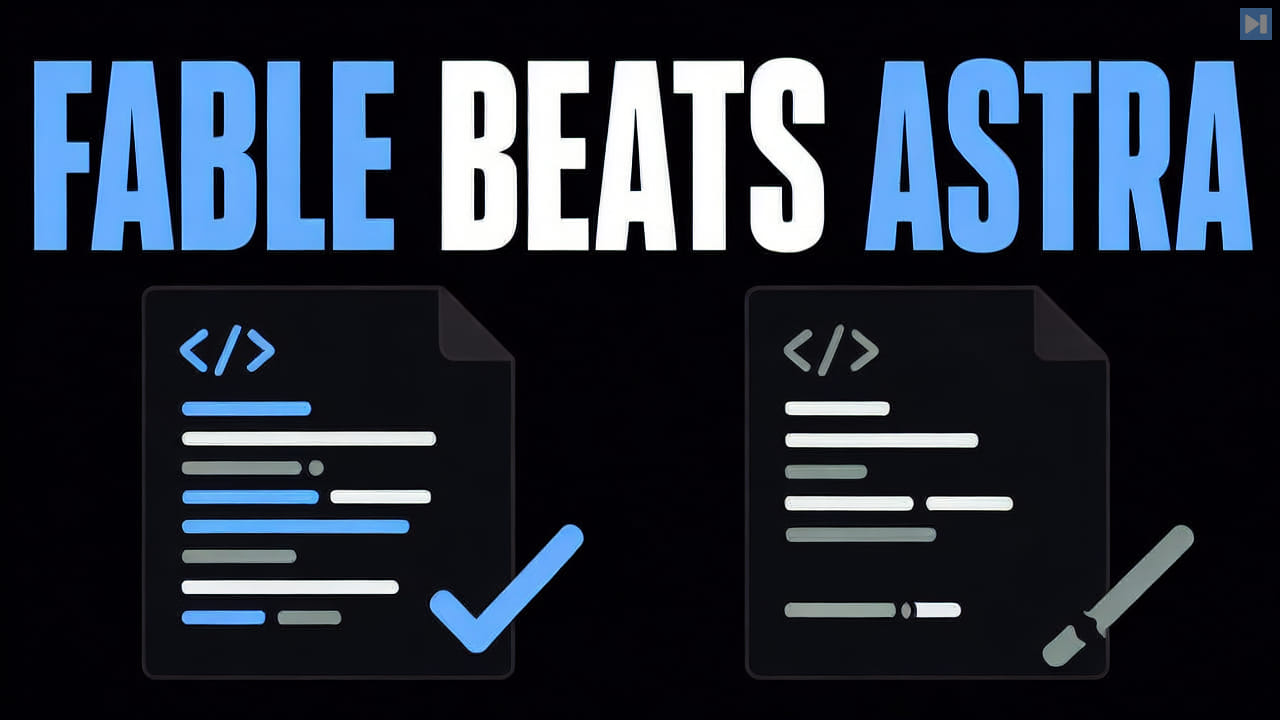 Flat coding comparison beside the words Fable Beats Astra