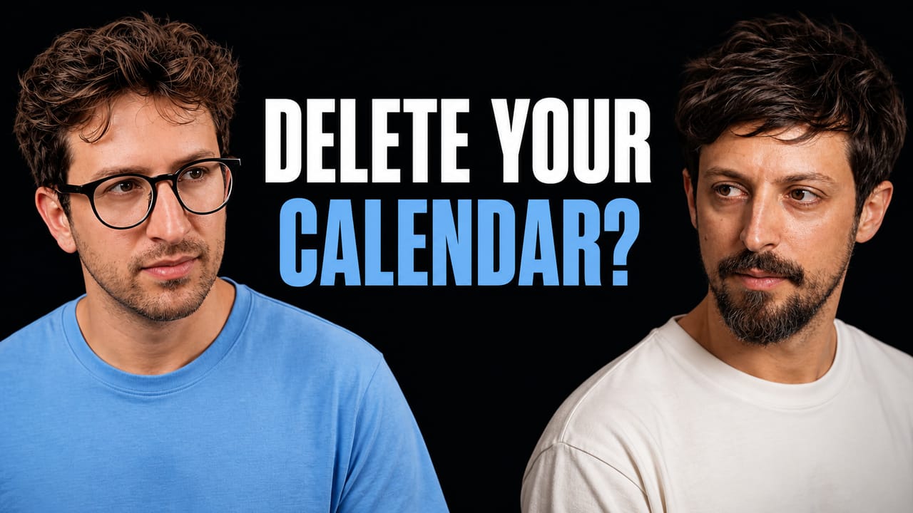 Greg Isenberg and Jonathan Courtney beside the words Delete Your Calendar?