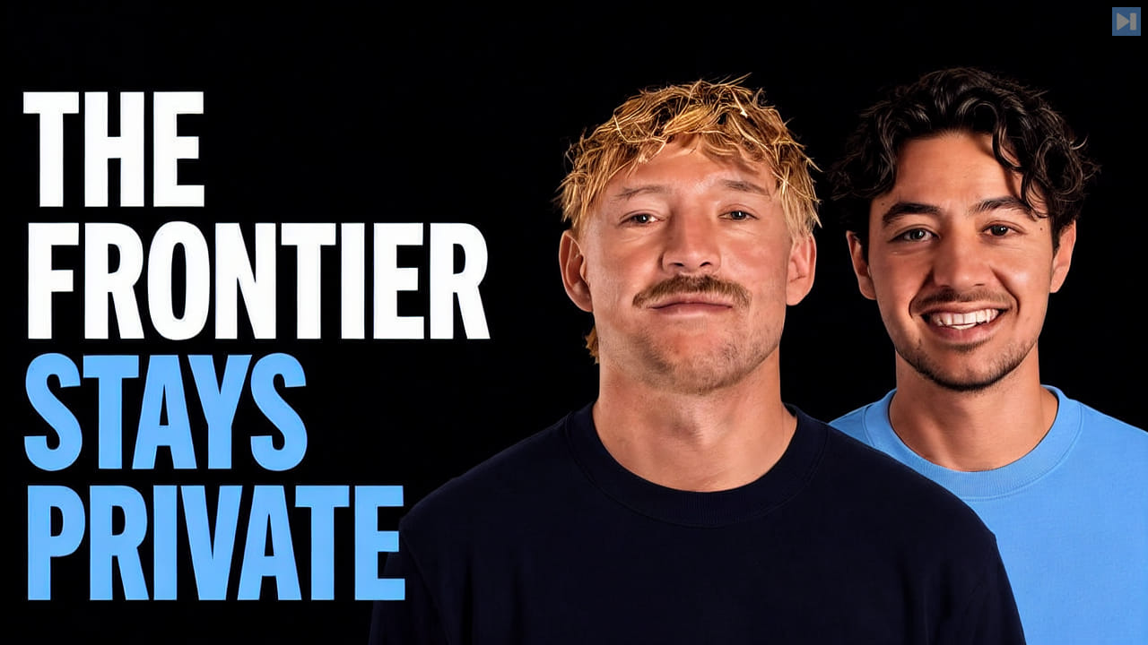 Jack Roberts and Nick Saraev beside the words The Frontier Stays Private