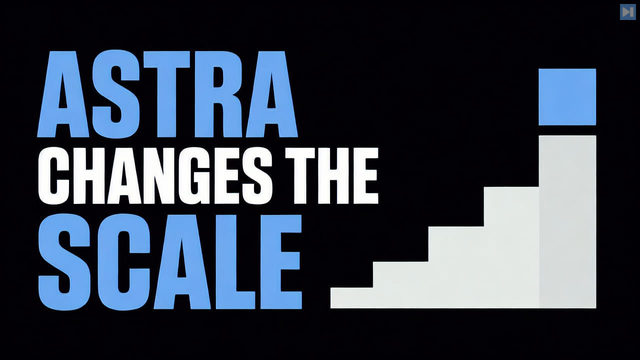 The words Astra Changes the Scale beside a flat stepped illustration