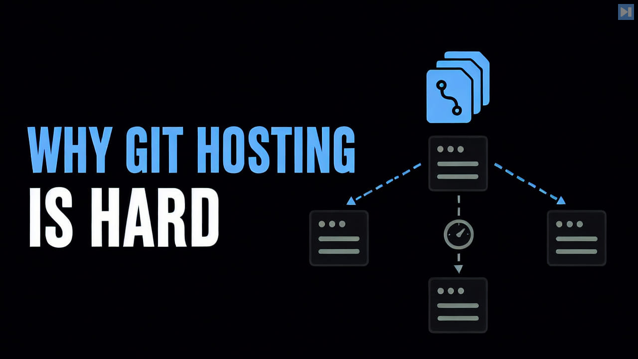 Why Git Hosting Is Hard beside a flat diagram of replicated repository servers and a latency bottleneck