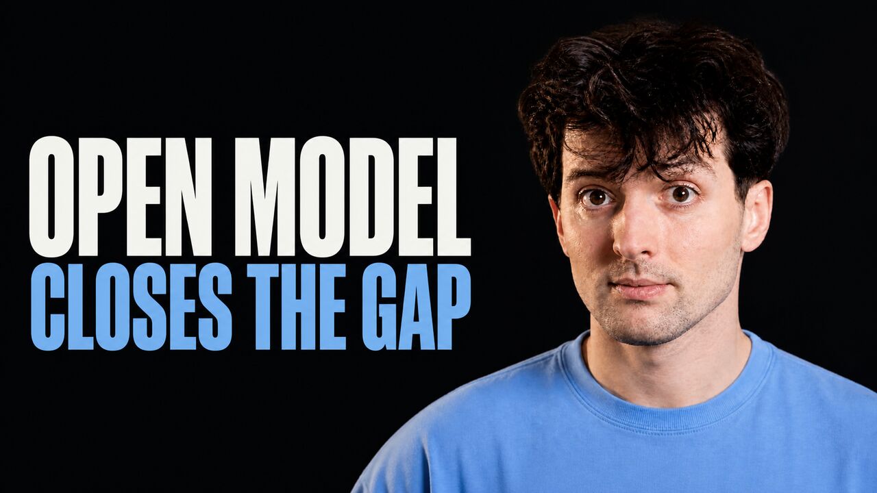 Theo Browne beside the words Open Model Closes the Gap
