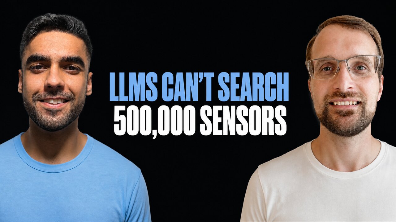 Raahul Singh and Vanč Levstik beside the headline LLMs Can't Search 500,000 Sensors