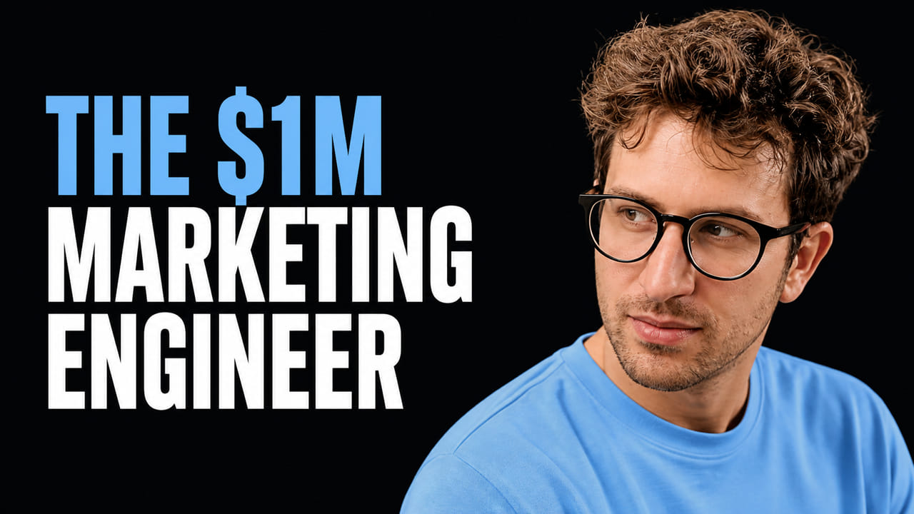 Greg Isenberg looking toward the words The $1M Marketing Engineer
