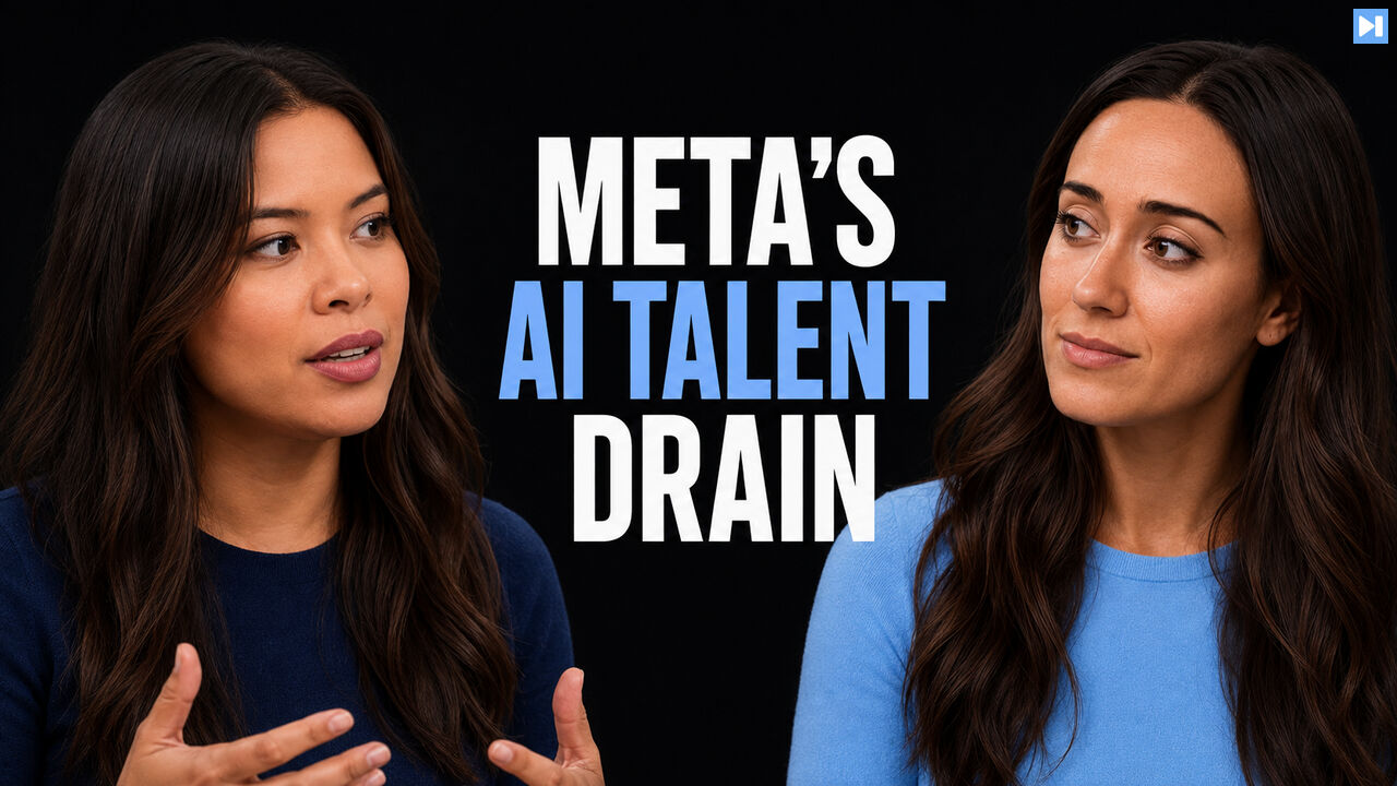 Sophia Dew and Katie Kirsch beside the headline Meta's AI Talent Drain