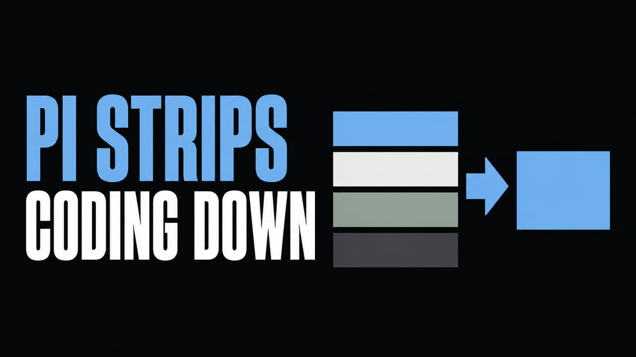 A flat simplification graphic beside the words Pi Strips Coding Down