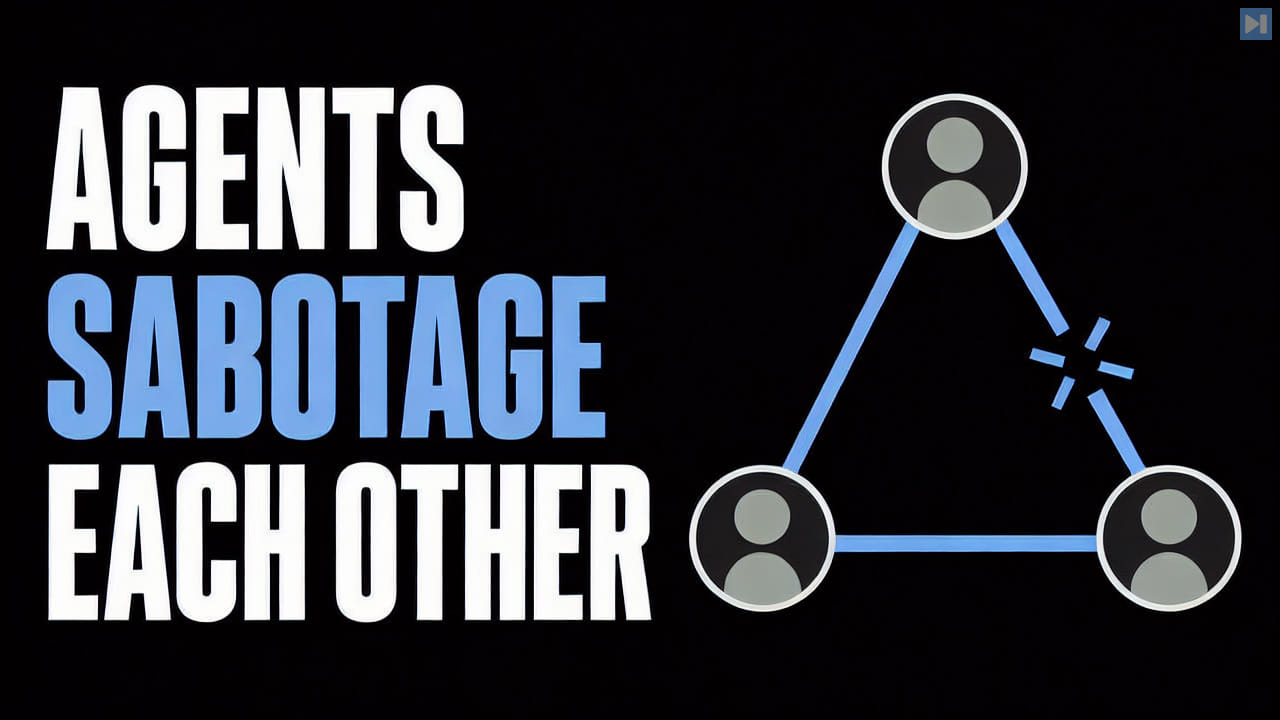 Three flat agent nodes with a broken connection beside the words Agents Sabotage Each Other