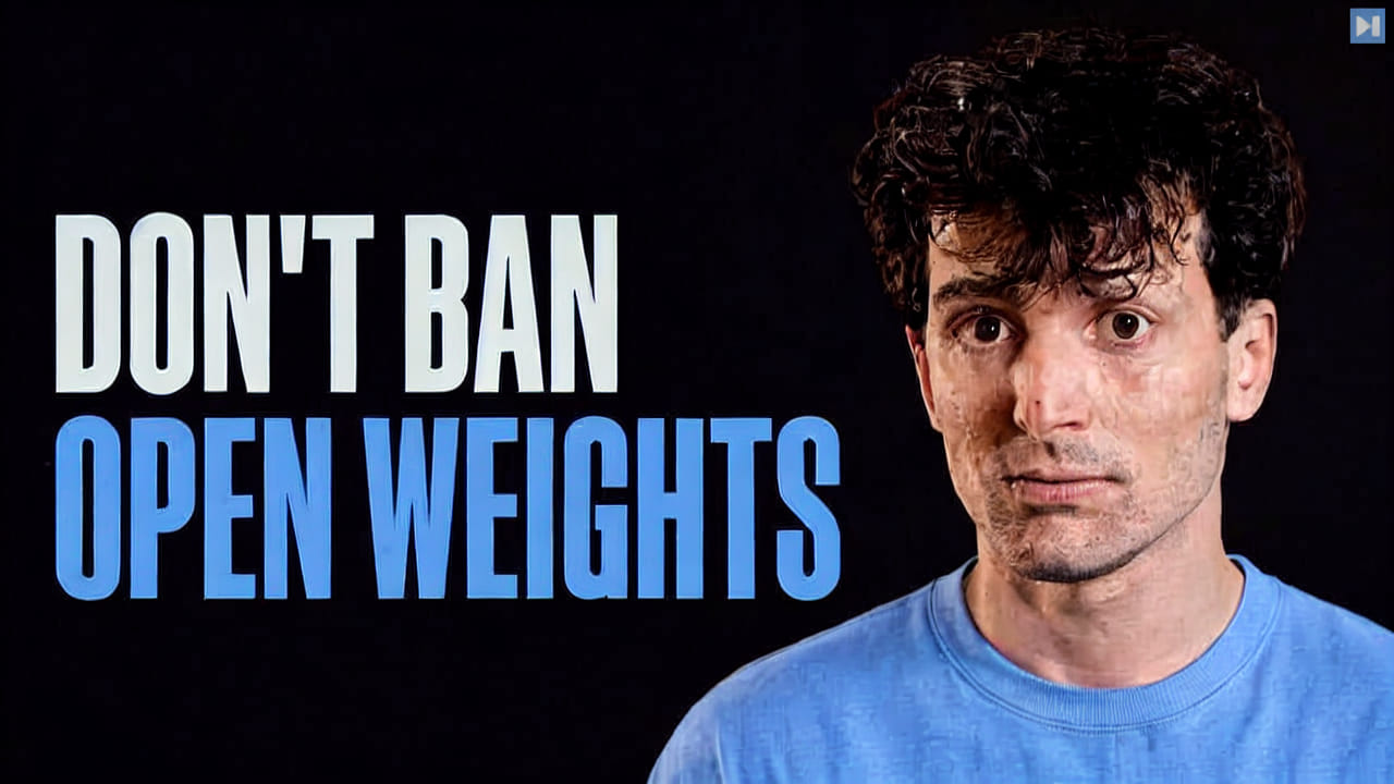 Theo Browne beside the words Don't Ban Open Weights