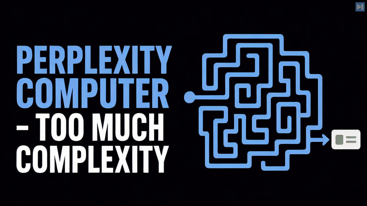 Perplexity Computer - Too Much Complexity beside a flat maze-like workflow ending in a small output card