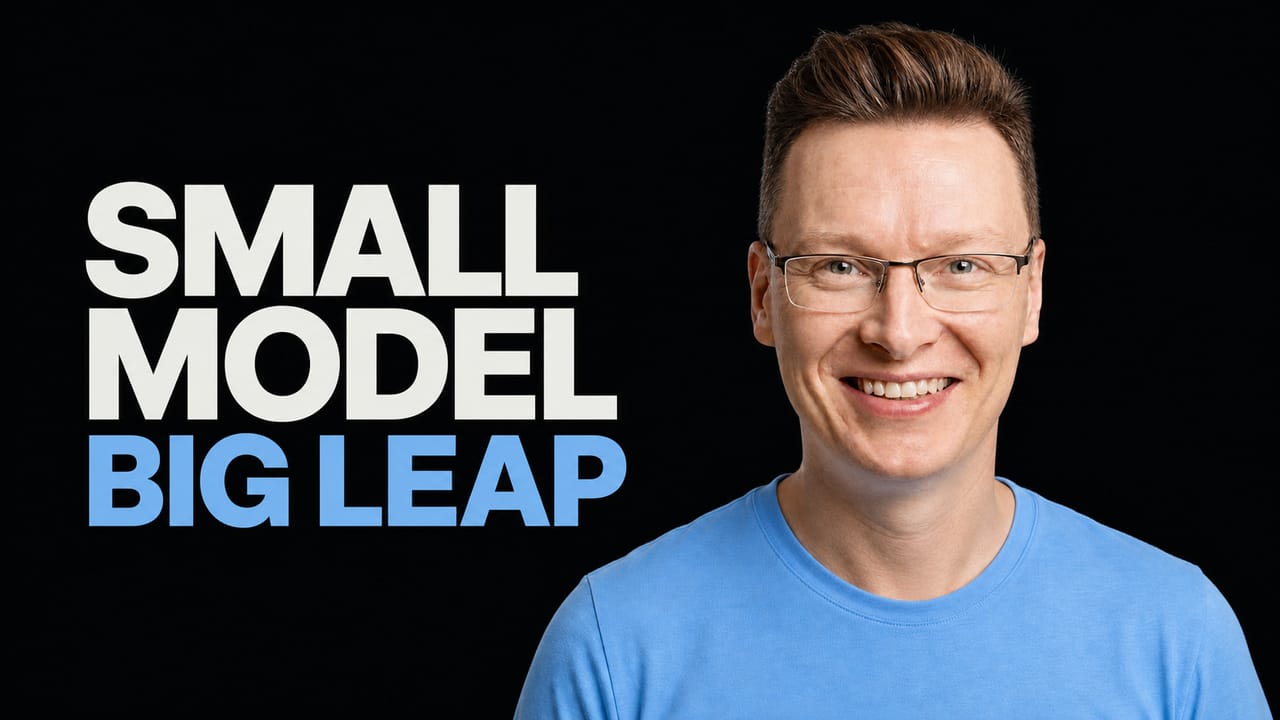 Károly Zsolnai-Fehér beside the words Small Model Big Leap