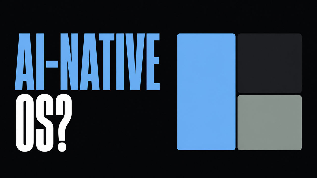 AI-Native OS beside one flat tiled desktop illustration
