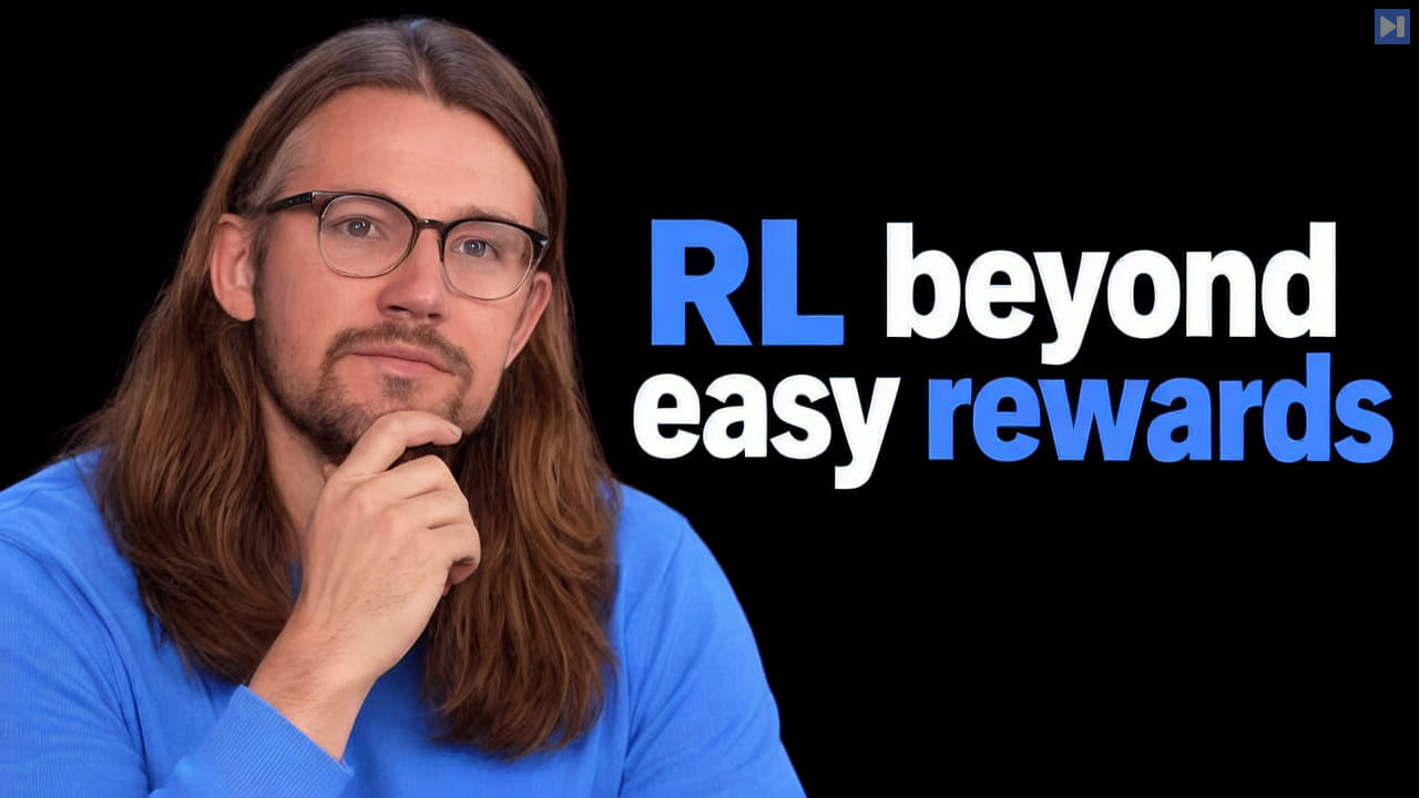 Will Brown in glasses and a blue shirt rests a hand on his chin beside the blue and white headline RL beyond easy rewards on black.