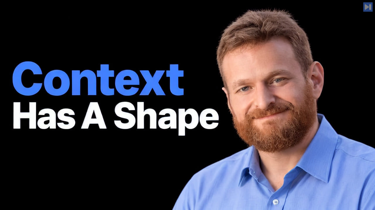 Zach Blumenfeld against a black background beside the blue and white headline Context Has A Shape.
