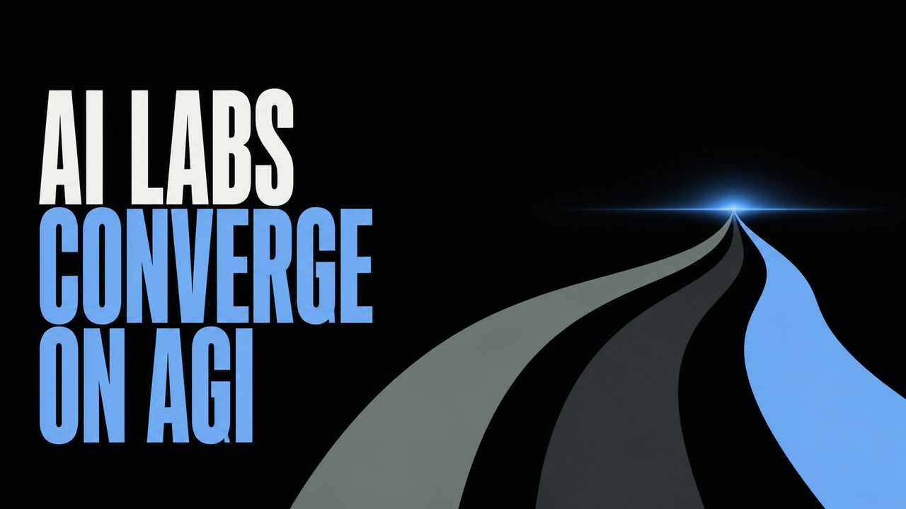 Three broad paths converge beside the words AI Labs Converge on AGI