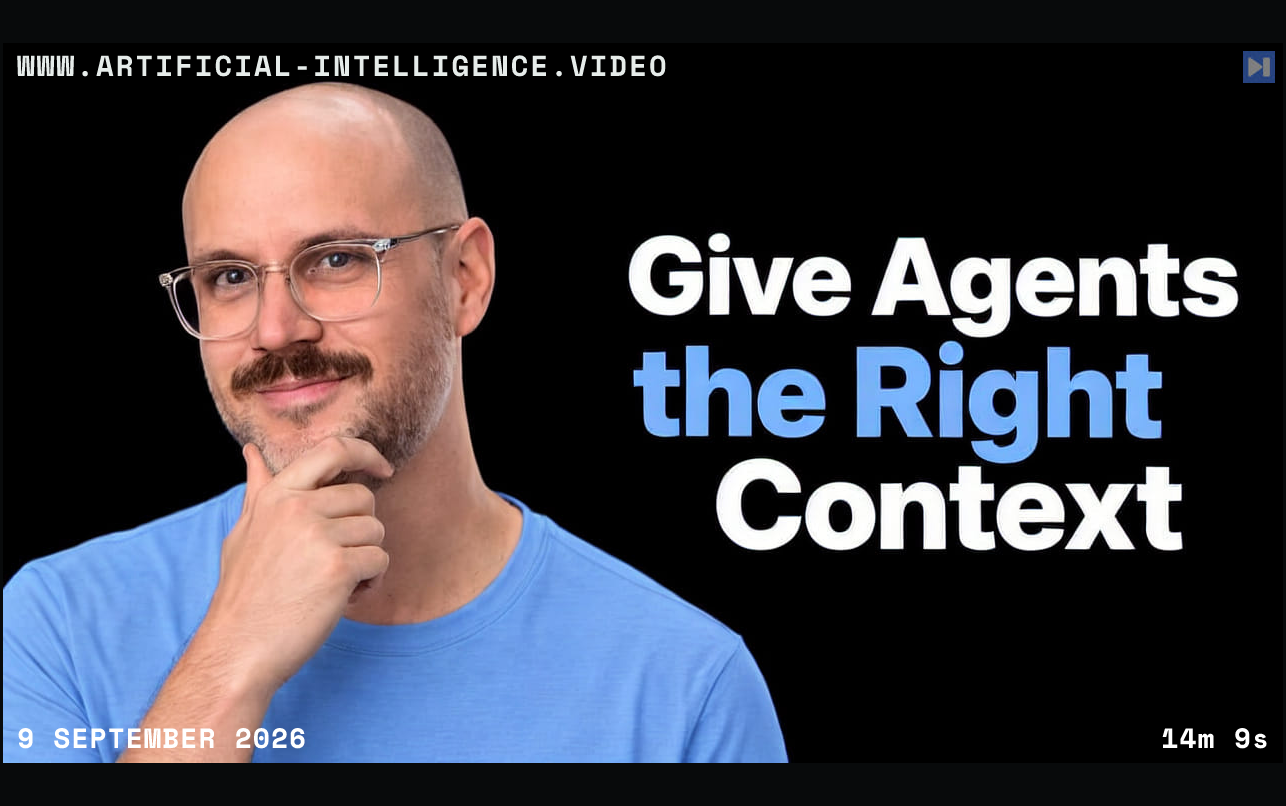 Brandon Waselnuk explaining how organizational context helps AI coding agents work reliably With WWW.ARTIFICIAL-INTELLIGENCE.VIDEO, 9 September 2026 and duration 14m 9s.
