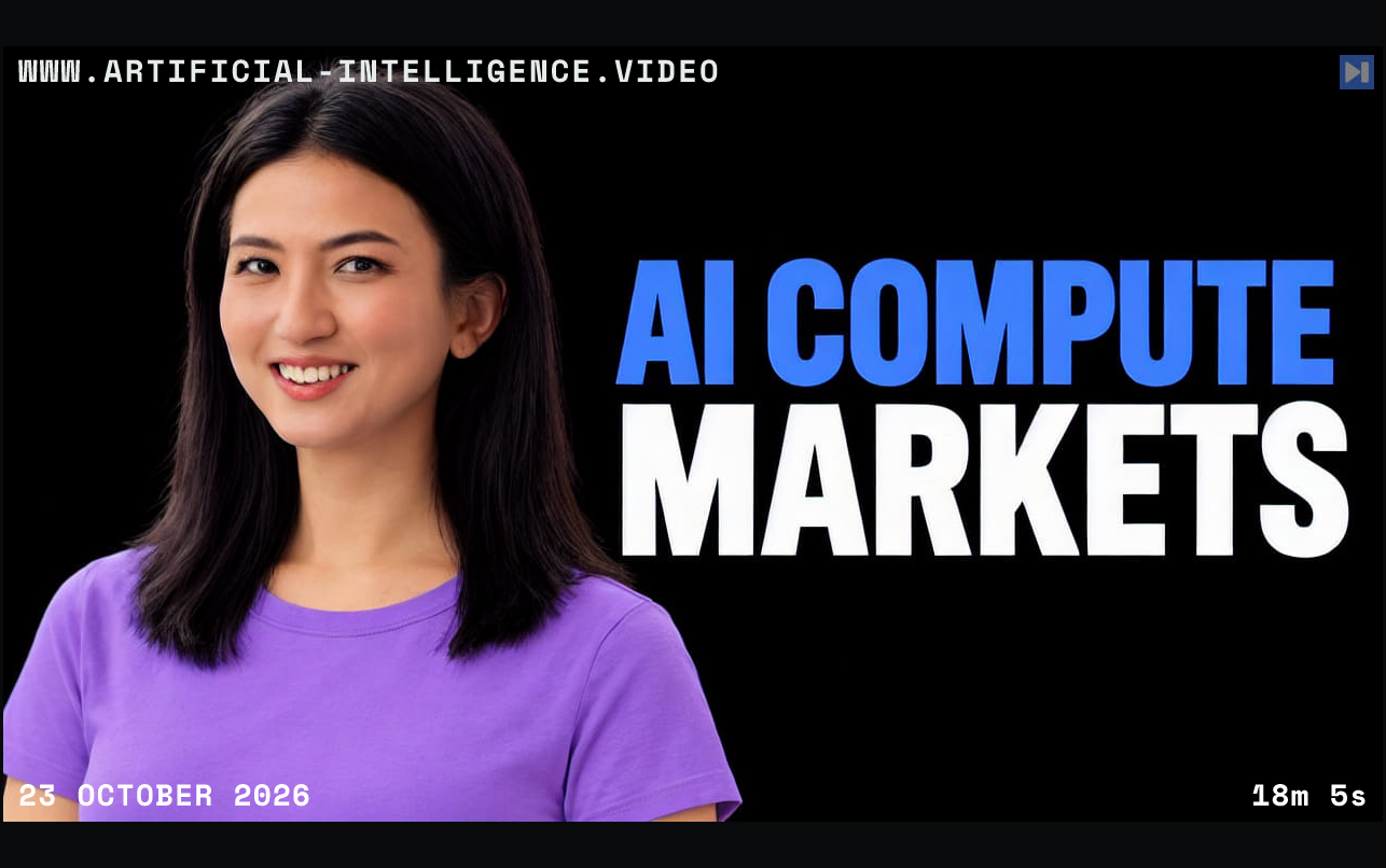 Carmen Li beside blue and white text reading AI Compute Markets on black. With WWW.ARTIFICIAL-INTELLIGENCE.VIDEO, 23 October 2026 and duration 18m 5s.