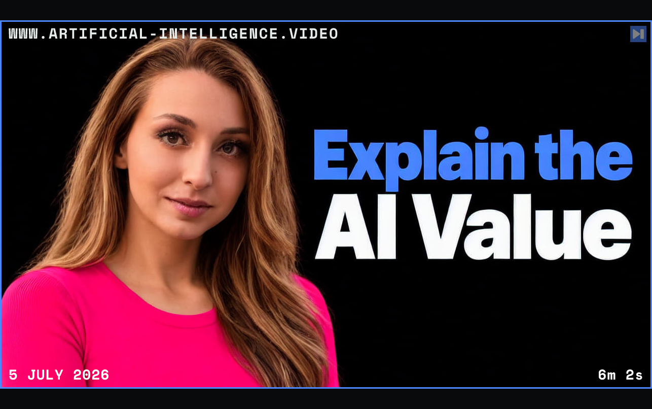 Principal people from the reviewed video on black beside the blue and white headline Explain the AI Value. Framed in blue with WWW.ARTIFICIAL-INTELLIGENCE.VIDEO, 5 July 2026 and duration 6m 2s.