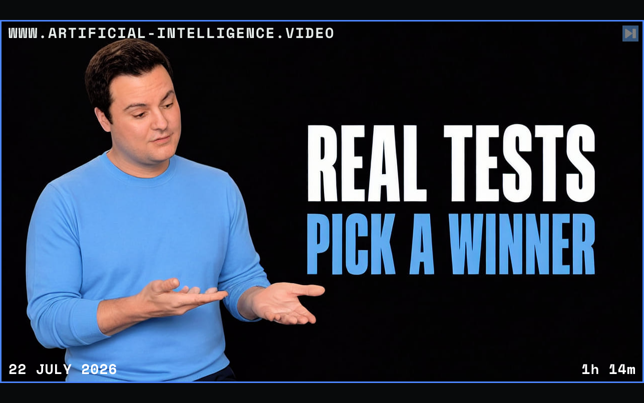 Bijan Bowen weighing two options beside the words Real Tests Pick a Winner Framed in blue with WWW.ARTIFICIAL-INTELLIGENCE.VIDEO, 22 July 2026 and duration 1h 14m.