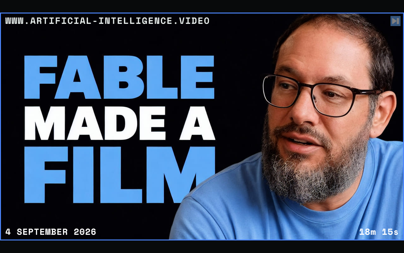 Nate B. Jones beside the words Fable Made a Film Framed in blue with WWW.ARTIFICIAL-INTELLIGENCE.VIDEO, 4 September 2026 and duration 18m 15s.