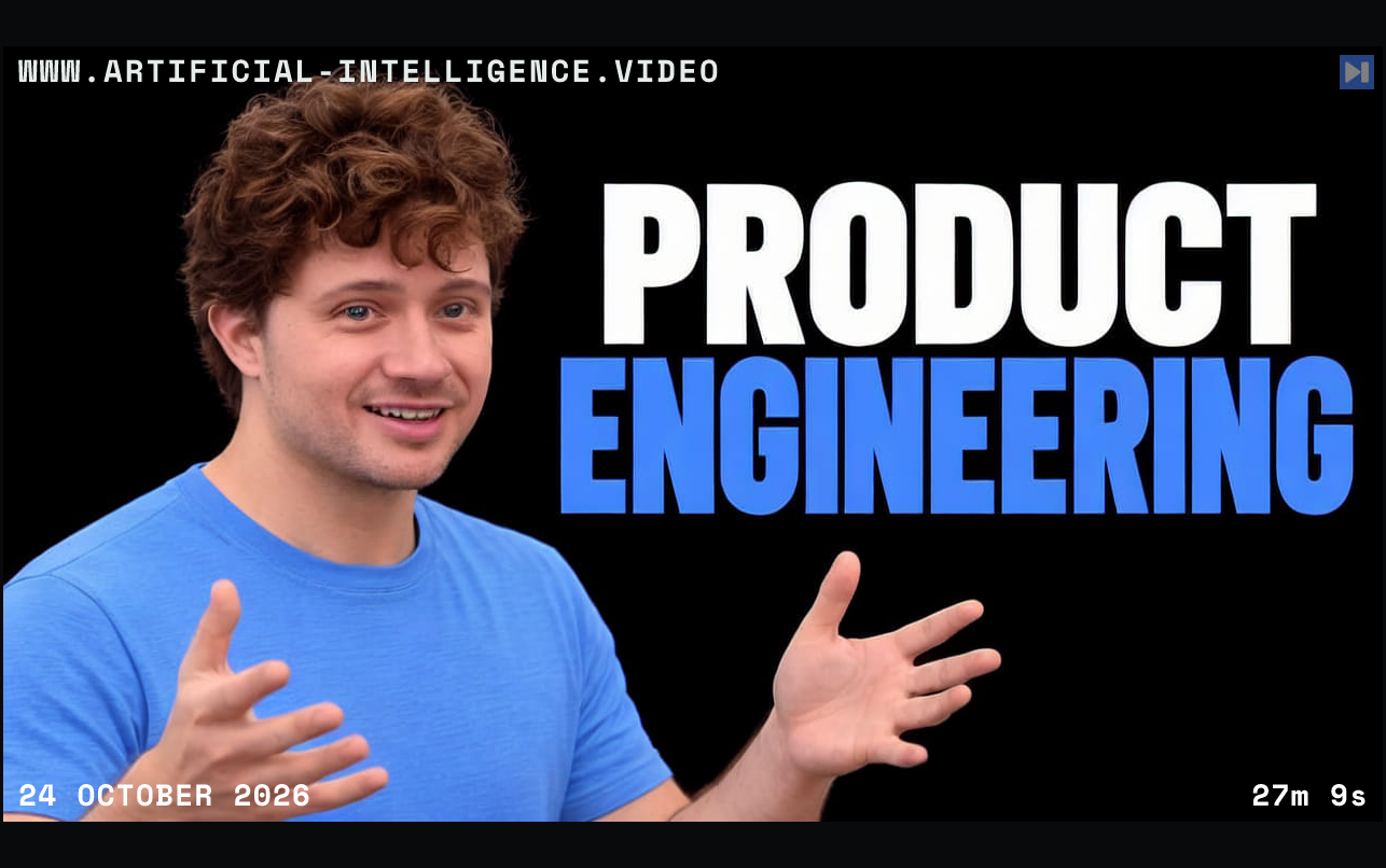Laurie Voss beside the words product engineering. With WWW.ARTIFICIAL-INTELLIGENCE.VIDEO, 24 October 2026 and duration 27m 9s.