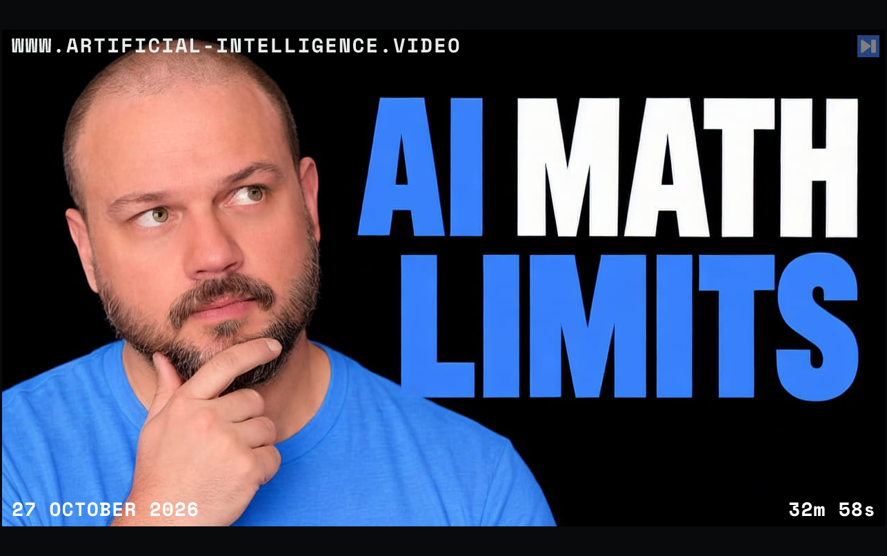 Wes Roth beside the words AI and computational limits. With WWW.ARTIFICIAL-INTELLIGENCE.VIDEO, 27 October 2026 and duration 32m 58s.
