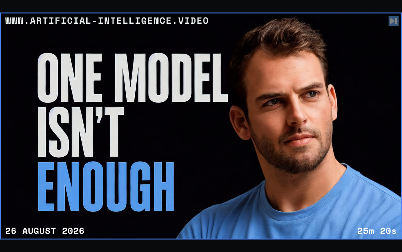 Nathaniel Whittemore beside the words One Model Isn't Enough Framed in blue with WWW.ARTIFICIAL-INTELLIGENCE.VIDEO, 26 August 2026 and duration 25m 20s.