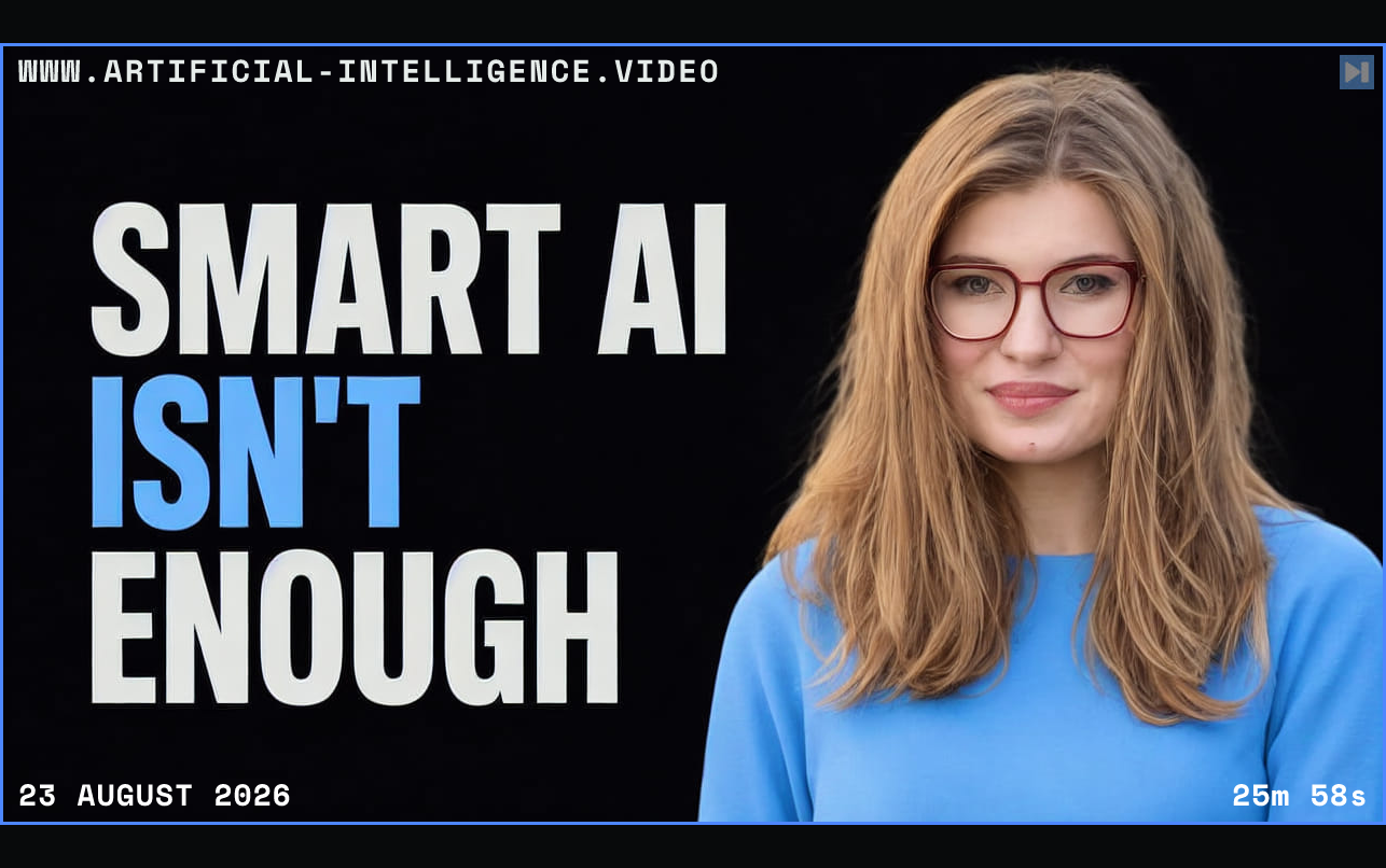 Ruxandra Tesloianu beside the words Smart AI Isn't Enough Framed in blue with WWW.ARTIFICIAL-INTELLIGENCE.VIDEO, 23 August 2026 and duration 25m 58s.